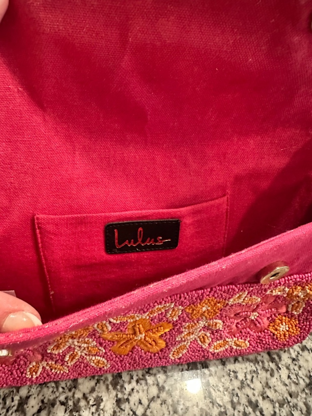 Lulus Bold Accent Hot Pink Multi Beaded Floral Shoulder Bag - Picture 5 of 5
